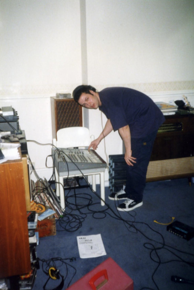 Jez, and behind him the 1950s radiogram that we tuned in to Radio 1 when our broadcast session was broadcast. Crazy neighbours on the other side of the wall